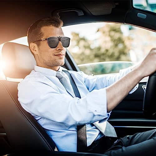 Bothfox Fashion Clip on Sunglasses for Men Polarized UV400 Protection Glasses over Prescription Anti Glare Flip up Frameless Round Sunglasses for Driving Travelling Fishing Outdoor