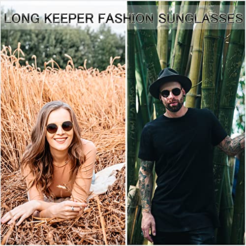 Long Keeper Retro Small Round Polarised Sunglasses for Women Men Classic Vintage Shades UV400 Protection Trendy Polygon Metal Sun Glasses