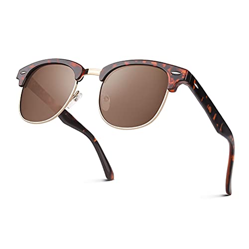 CUQOO Horn Rimmed Half Frame Polarised Sunglasses for Men & Women – Premium Retro Sun glasses Unisex – 100% UV protection Sunglasses for Driving, Fishing, Hiking, & Sport – (Tortoise, Brown)