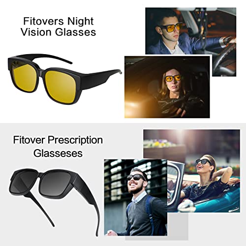 Hifot Fit Over Glasses Sunglasses for Men Women,Wrap Round Sunglasses to Fit Over Eyeglasses 100% UV Protection for Men and Women