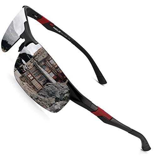 PUKCLAR Mens Driving Sunglasses Polarised Sports Sunglasses Al-Mg Metal Frame Cycling Fishing Golf Goggles