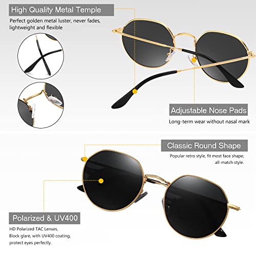Long Keeper Retro Small Round Polarised Sunglasses for Women Men Classic Vintage Shades UV400 Protection Trendy Polygon Metal Sun Glasses