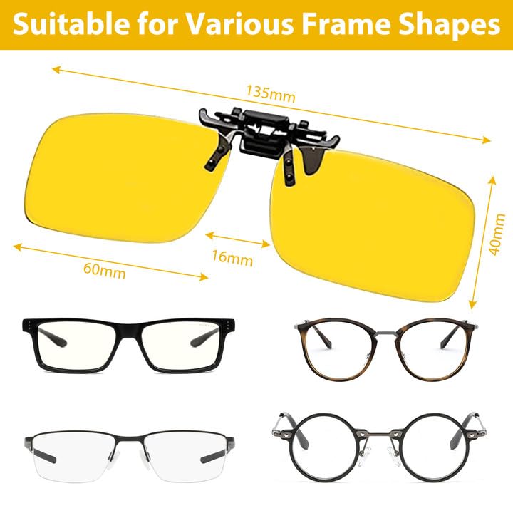 GROVL Polarised Flip up Clip on Night Driving Glasses,Sunglasses for Men Women Polarised UV Protected,Reduce Glare From Headlamps,Snow,Sun Fits all Glasses,High Definition Vision