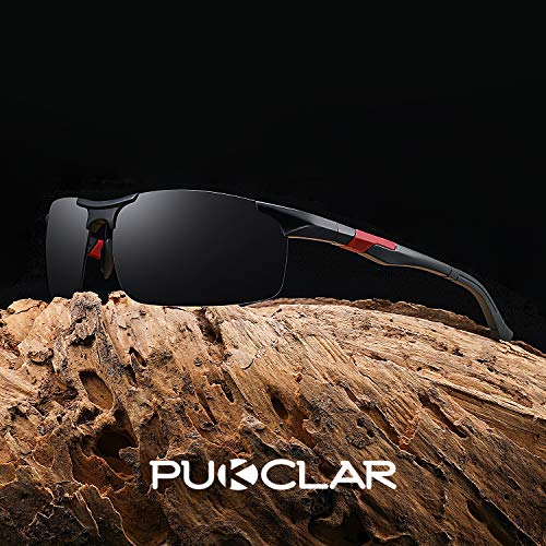 PUKCLAR Mens Driving Sunglasses Polarised Sports Sunglasses Al-Mg Metal Frame Cycling Fishing Golf Goggles
