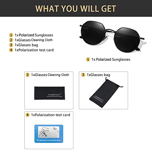 Long Keeper Retro Small Round Polarised Sunglasses for Women Men Classic Vintage Shades UV400 Protection Trendy Polygon Metal Sun Glasses