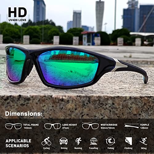 MEETSUN Polarized Sports Sunglasses for Men Women Driving Cycling Fishing Sun Glasses 100% UV400 Protection Black Frame-Green Mirror Lens