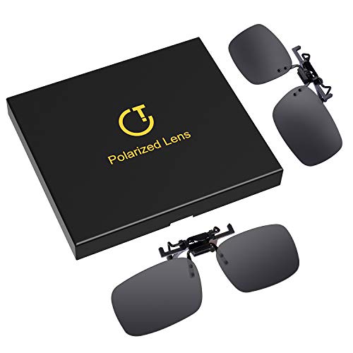 Gritin Clip on Sunglasses, [2-Pack] Mens/Womens UV400 Flip-Up Polarised Sunglasses - Convenient and Secure Fit over Prescription Eyeglasses Ideal for Driving and Outdoors-Day Vision