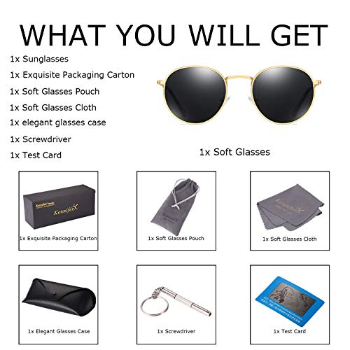 kennifer Unisex Round Sunglasses, Polarized UV400 Protection Circle Retro Steampunk Sun Glasses for Men and Women