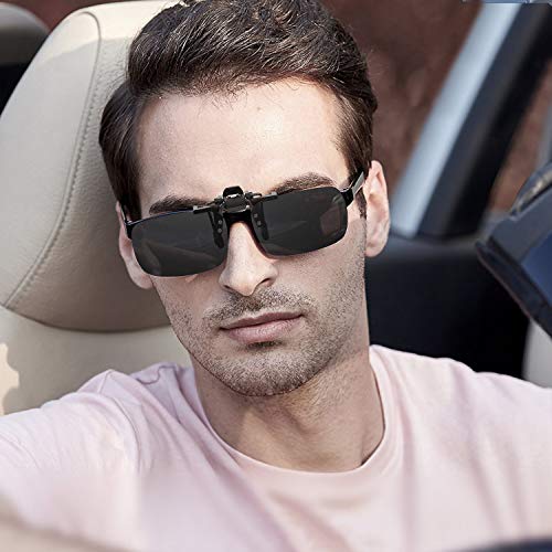 Gritin Clip on Sunglasses, [2-Pack] Mens/Womens UV400 Flip-Up Polarised Sunglasses - Convenient and Secure Fit over Prescription Eyeglasses Ideal for Driving and Outdoors-Day Vision