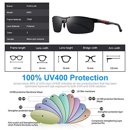 PUKCLAR Mens Driving Sunglasses Polarised Sports Sunglasses Al-Mg Metal Frame Cycling Fishing Golf Goggles