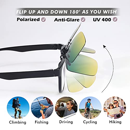Hifot Clip on Sunglasses 4 Pack,Lens Fit over Prescription Glasses, Flip up Rimless Myopia Nearsighted Sunglasses for Men Women