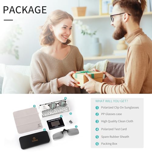 TEMSO Photochromic Clip On Sunglasses,HD Vision Polarized UV400 Anti Glare For Mens Women|Flip up|Day Night Driving|60 * 42mm