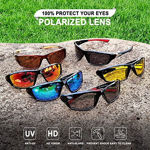 MEETSUN Polarized Sports Sunglasses for Men Women Driving Cycling Fishing Sun Glasses 100% UV400 Protection Black Frame-Green Mirror Lens