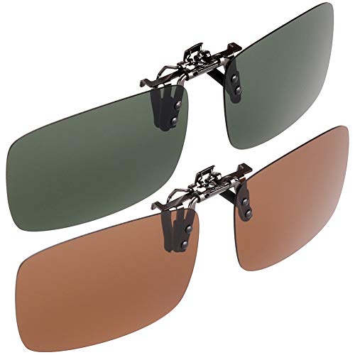H&S Clip On Sunglasses - 2 Pairs Polarised Flip Up Fit Sunglasses Glasses Eyeglass For Women Men - Clip On Sunglasses Mens - Flip Shades - Over Glasses Sun Shades - Flip Up Sunglasses Women