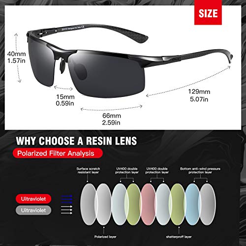 DUCO Men's Sports Polarized Driving Carbon Fiber Sunglasses for Men UV400 Protection DC8277 (Black Frame Grey Lens)