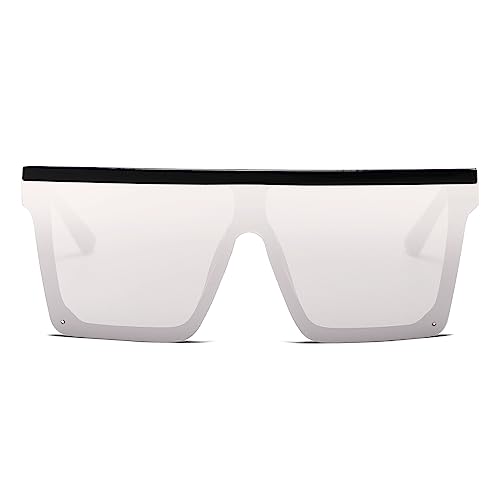 Long Keeper Flat Top Oversized Sunglasses - Square Sunglasses for Women Men Mirrored Rimless Sun Glasses Big Frame Fashion Shades UV400 Protection