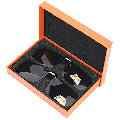 H&S Clip On Sunglasses - 2 Pairs Polarised Flip Up Fit Sunglasses Glasses Eyeglass For Women Men - Clip On Sunglasses Mens - Flip Shades - Over Glasses Sun Shades - Flip Up Sunglasses Women