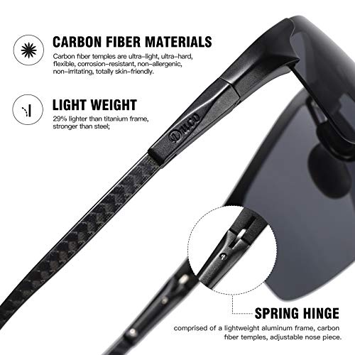 DUCO Men's Sports Polarized Driving Carbon Fiber Sunglasses for Men UV400 Protection DC8277 (Black Frame Grey Lens)