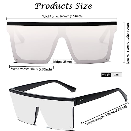 Long Keeper Flat Top Oversized Sunglasses - Square Sunglasses for Women Men Mirrored Rimless Sun Glasses Big Frame Fashion Shades UV400 Protection