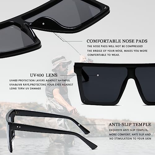 Long Keeper Flat Top Oversized Sunglasses - Square Sunglasses for Women Men Mirrored Rimless Sun Glasses Big Frame Fashion Shades UV400 Protection