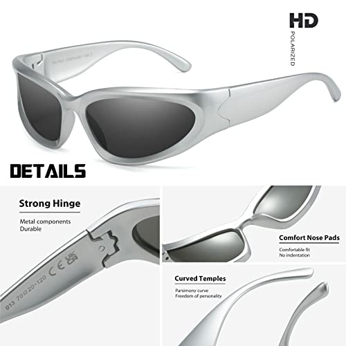 Perfectmiaoxuan Polarized Lens Y2K Wrap Around Sunglasses Stylish Polarised UV400 Futuristic Oval Sun Glasses Women Men Fishing Golf Driving Sunglasses