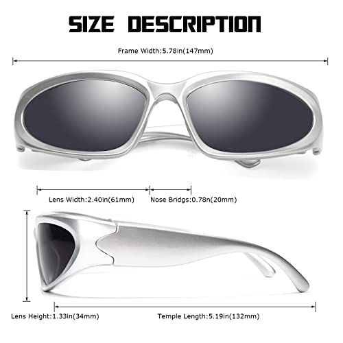 Perfectmiaoxuan Polarized Lens Y2K Wrap Around Sunglasses Stylish Polarised UV400 Futuristic Oval Sun Glasses Women Men Fishing Golf Driving Sunglasses
