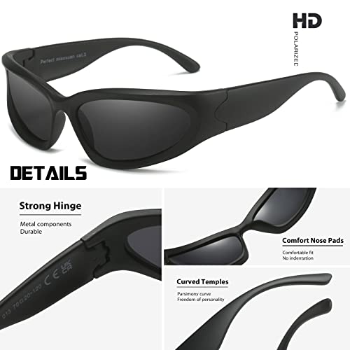 Perfectmiaoxuan Polarized Lens Y2K Wrap Around Sunglasses Stylish Polarised UV400 Futuristic Oval Sun Glasses Women Men Fishing Golf Driving Sunglasses