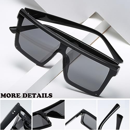 Long Keeper Flat Top Oversized Sunglasses - Square Sunglasses for Women Men Mirrored Rimless Sun Glasses Big Frame Fashion Shades UV400 Protection
