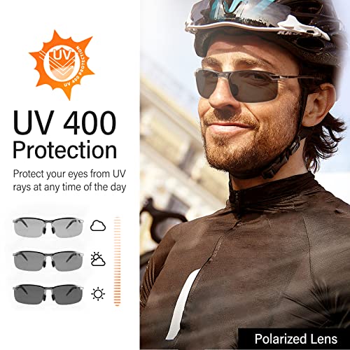 Bloomoak Photochromic Driving Glasses - Photochromism & Polarization |Adjustable Nose Pad |Non-Slip Temple - For Sunny & Cloudy Day Driving |Fishing |Golf |Reduce Glare |UV400 Eyes Protection