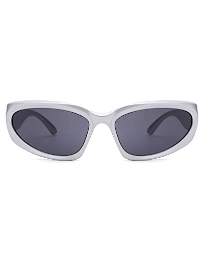 Pro Acme Wrap Around Fashions Sunglasses for Men Women Vintage Sun Glasses Outdoor Fashion Shades UV400 Eyeglasses (A2 Silver Frame | Grey Lens)