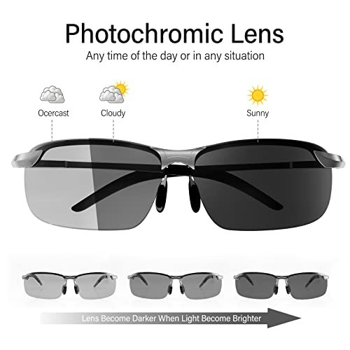 Bloomoak Photochromic Driving Glasses - Photochromism & Polarization |Adjustable Nose Pad |Non-Slip Temple - For Sunny & Cloudy Day Driving |Fishing |Golf |Reduce Glare |UV400 Eyes Protection