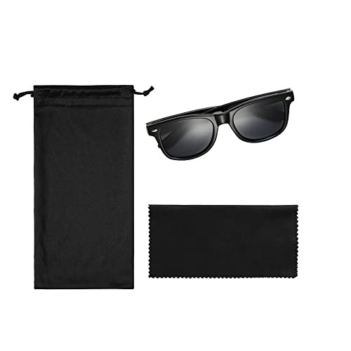 Komonee Drifter Black Sunglasses Set With Cloth Soft Case and Cleaning Cloth Classic Style Retro Sun Shades UV400 Protection Unisex For Men Women Sports