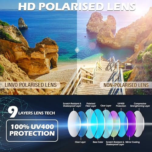 LINVO Polarised Sunglasses for Men Women UV Protection Shades 80's Retro Style Design Driving Cycling Sports Fishing Travel Sun glasses