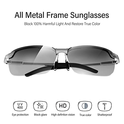 Bloomoak Photochromic Driving Glasses - Photochromism & Polarization |Adjustable Nose Pad |Non-Slip Temple - For Sunny & Cloudy Day Driving |Fishing |Golf |Reduce Glare |UV400 Eyes Protection