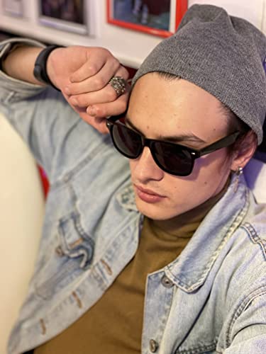 Komonee Drifter Black Sunglasses Set With Cloth Soft Case and Cleaning Cloth Classic Style Retro Sun Shades UV400 Protection Unisex For Men Women Sports