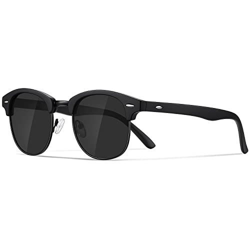 kunchu Semi-Rimless-Polarised-Sunglasses-Mens Half Frame Polarized Sunglasses Womens UV400 Protection Retro Rectangle Black Sun glasses Classic Black Shades