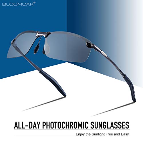 Bloomoak Photochromic Driving Glasses - Photochromism & Polarization |Adjustable Nose Pad |Non-Slip Temple - For Sunny & Cloudy Day Driving |Fishing |Golf |Reduce Glare |UV400 Eyes Protection