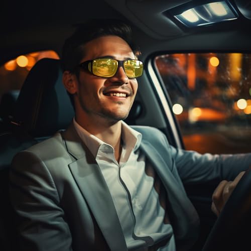 konqkin Sunglasses-Mens-Night-Driving-Glasses Polarised Sunglasses Womens Over Prescription Glasses Wrap Around Sunglasses UV400 For Driving Fishing Running,60Black Yellow,L