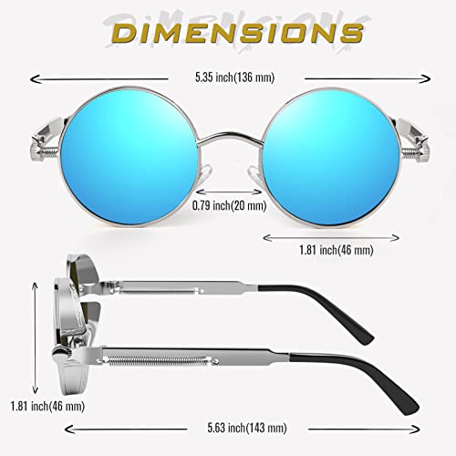 GQUEEN Retro Round Circle Polarised Steampunk Sunglasses Mens Womens UV400 Protection