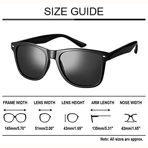 Komonee Drifter Black Sunglasses Set With Cloth Soft Case and Cleaning Cloth Classic Style Retro Sun Shades UV400 Protection Unisex For Men Women Sports