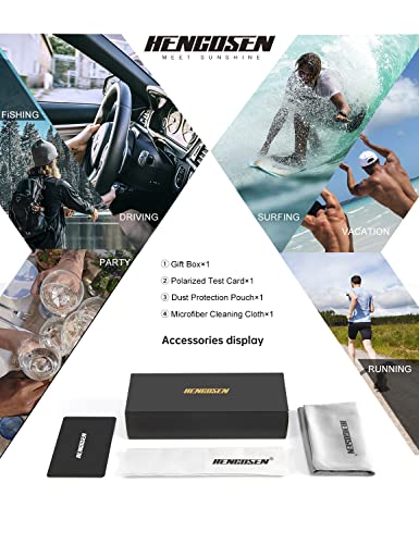 HENGOSEN Sunglasses for Men, Polarised Sunglasses for Men with Lightweight Frame UV400 Protection for Driving Fishing Cycling