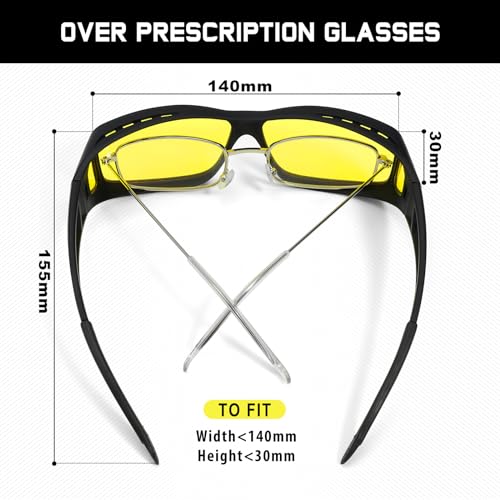 konqkin Sunglasses-Mens-Night-Driving-Glasses Polarised Sunglasses Womens Over Prescription Glasses Wrap Around Sunglasses UV400 For Driving Fishing Running,60Black Yellow,L