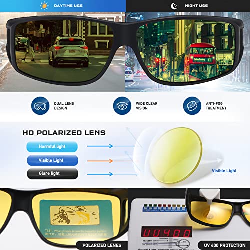 konqkin Sunglasses-Mens-Night-Driving-Glasses Polarised Sunglasses Womens Over Prescription Glasses Wrap Around Sunglasses UV400 For Driving Fishing Running,60Black Yellow,L