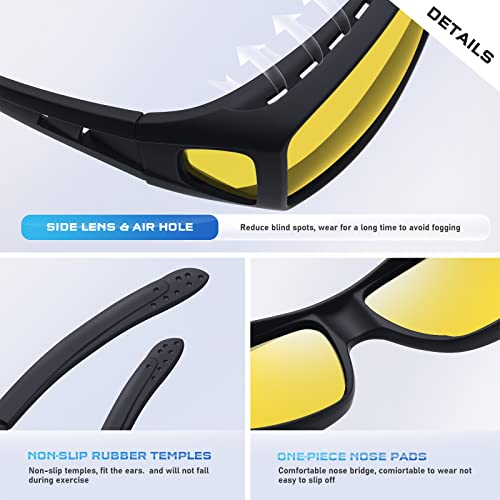 konqkin Sunglasses-Mens-Night-Driving-Glasses Polarised Sunglasses Womens Over Prescription Glasses Wrap Around Sunglasses UV400 For Driving Fishing Running,60Black Yellow,L