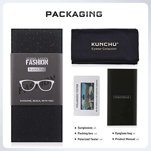kunchu Semi-Rimless-Polarised-Sunglasses-Mens Half Frame Polarized Sunglasses Womens UV400 Protection Retro Rectangle Black Sun glasses Classic Black Shades