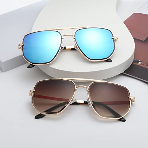 Long Keeper Hexagonal Sunglasses Mens - Pilot Style Classic Retro Sunglasses for Men Women Designer Vintage Sun Glasses with Gold Metal Frame Anti-UV400 Lens Shades
