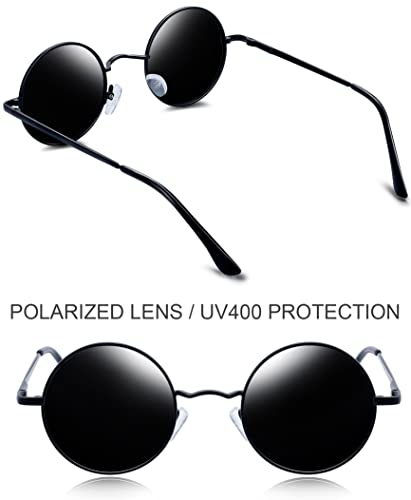 Joopin Retro Round Sunglasses Mens - UV400 Protection Metal Frame Vintage Circle Sun Glasses Polarised Sunglasses for Women and Men (Black Frame Black Lens)