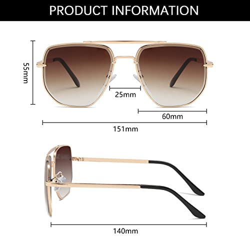 Long Keeper Hexagonal Sunglasses Mens - Pilot Style Classic Retro Sunglasses for Men Women Designer Vintage Sun Glasses with Gold Metal Frame Anti-UV400 Lens Shades