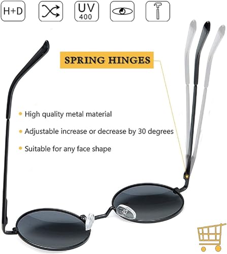 Joopin Retro Round Sunglasses Mens - UV400 Protection Metal Frame Vintage Circle Sun Glasses Polarised Sunglasses for Women and Men (Black Frame Black Lens)