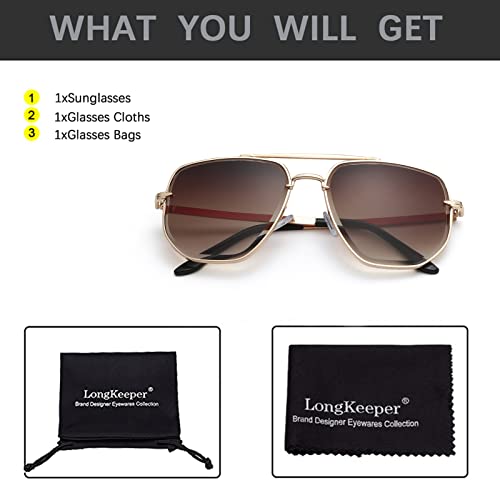 Long Keeper Hexagonal Sunglasses Mens - Pilot Style Classic Retro Sunglasses for Men Women Designer Vintage Sun Glasses with Gold Metal Frame Anti-UV400 Lens Shades